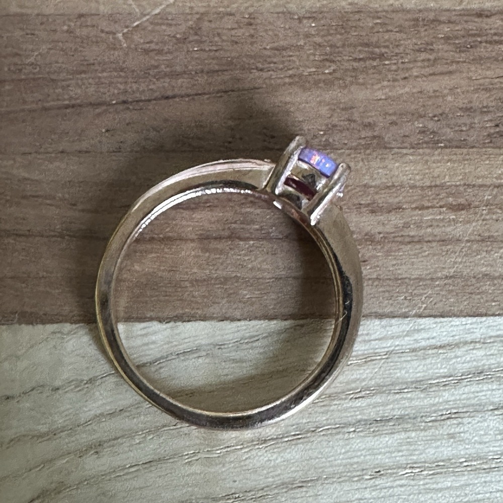 Vintage Accent Ring Size 8.5 Lab Black Opal Color Clear CZs 925 Sterling 2.6g - Picture 5 of 12